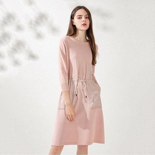 New women fashion Comfortable stitching dress spring autumn knitted dress European womens dress adjustable belt O-neck dress