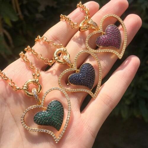 2020 New Gold Copper Pendant Necklace 3 Color Hollow Heart AAA Cubic Zirconia fashion Removable Necklaces For Women Gift Jewelry