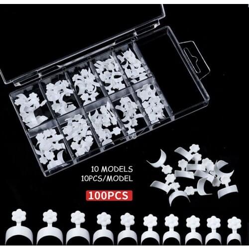 100/500pcs/box Acrylic French Nail Tips Fake Nails White Crescent Shape Half Cover Artificial False Nails Manicure Salon Tools