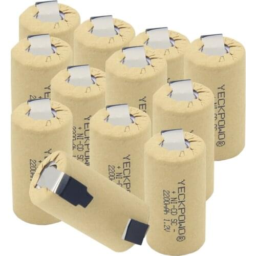 12 pcs 2200mAh 1.2V sub C battery NICD SC batteries real capacity as declared rechargeable soldering tape for power tools