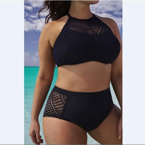 2021 Sexy Plus Size Women Swimwear Two Piece Large Size Swimsuit Hollow Out Tankini Push Up Bikini Set Beachwear XL Bathing Suit