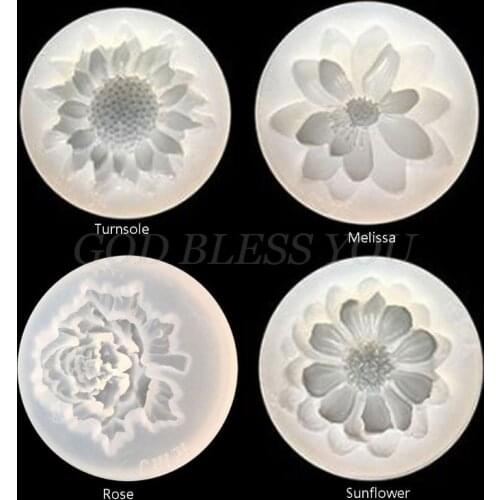 4Pcs Flower Epoxy Resin Mold Kits Camellia Sunflower Rose Turnsole Silicone Mold Jewelry Making Charms DIY Silica Molds Crafts