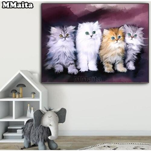 5d DIY Diamond Painting White cat Cross Stitch Diamond Embroidery scenery kitten Patterns rhinestones Mosaic home decor GG5797