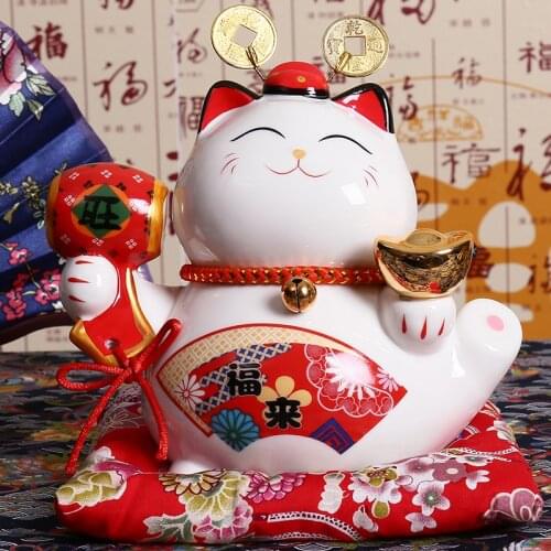6 inch Ceramic Maneki Neko Ornament Lucky Cat Money Box Fortune Cat Piggy Bank Feng Shui Figurine Home Decor Figurine