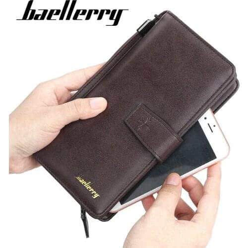 Baellerry Business Men Wallets Long Men Purse Wallet Male Clutch Leather Zipper Wallet Male Coin Packet Card Holder Wallet