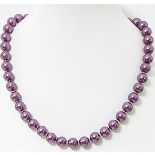 Wholesale south sea shell pearl violet purple round beads necklace 8-14mm fashion women beauty gift jewelry 18inch B1643