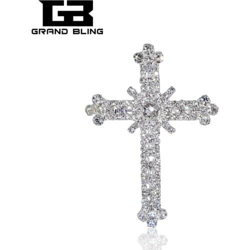 Latest Design Hot Fashion Rhinestone Cross Brooch jewelry silver Color Luxury brooches Pins for Men Women