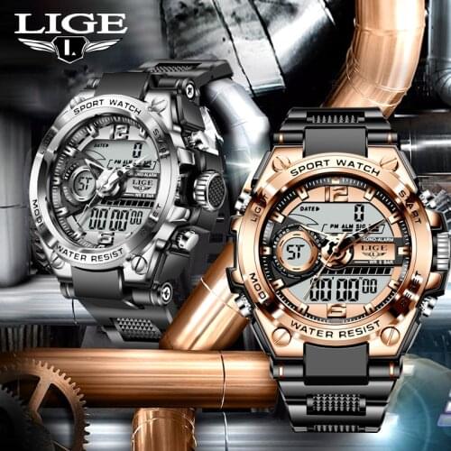 LIGE Mens Watch Military Sports Outdoor 50M Waterproof Man Digital Wristwatch Multi Functional G-Shock Relogio Masculino