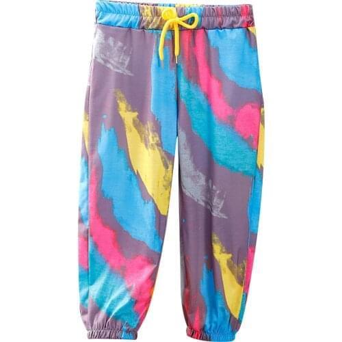 Kids Girls Boys Pants Unisex Summer Colorful Painted Sport Leggings High Waist Elastic Waistband Casual Pants Fitness Trousers