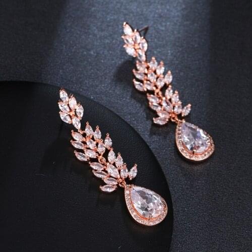 Euramerican Fashion Elegant Long Style Eardrop Maple Leaf Zircon Ear Stud All-match Women Crystal Earrings