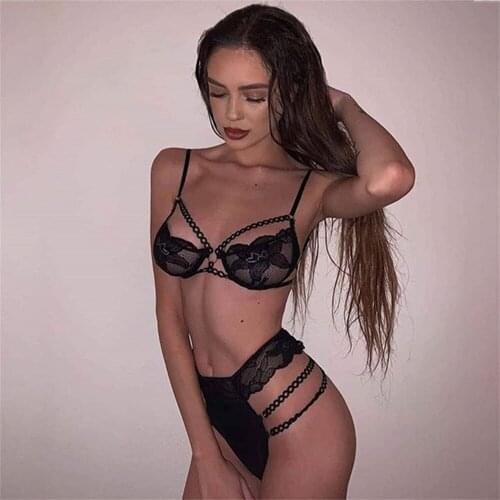 HUANBEAUTY New Sexy Fashion Lace Bind Underwire Lingerie Set Women 2pcs Set Push Up Bra Set Underwear Party Set HB304