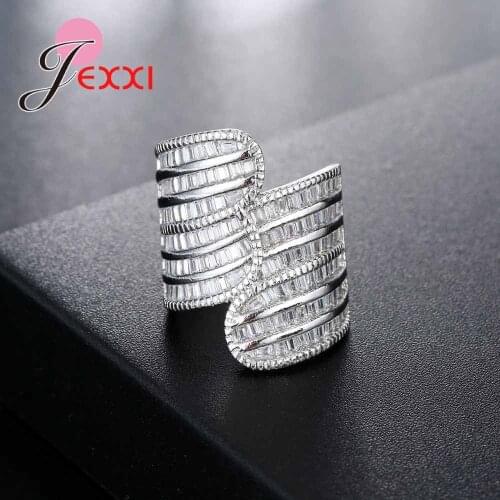 Exquisite Wedding Rings for Women White Stone Punk Ring Female Bijoux Rhinestones 925 Sterling Silver Anillos Mujer