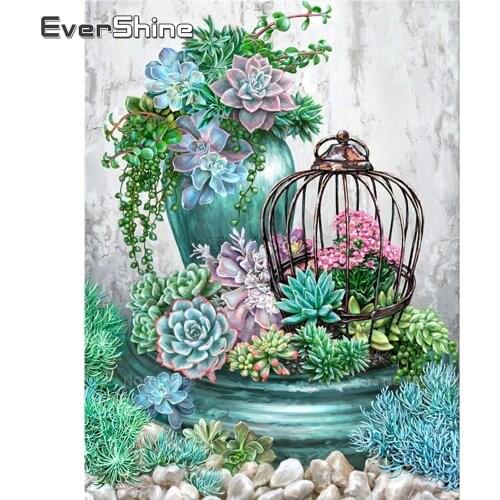 EverShine DIY Diamond Mosaic Flowers Cross Stitch Full Square Diamond Painting Succulents Picture Rhinestones Diamond Embroidery
