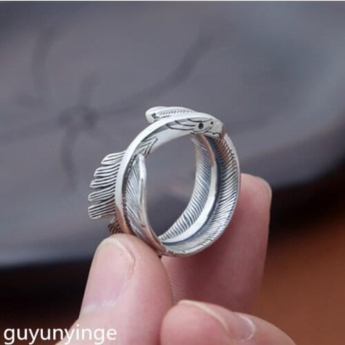 KJJEAXCMY S925 Sterling Thai Silver Jewelry Vintage Takahashi Goro Eagle Head Feather Popular Mens Personality Open Ring