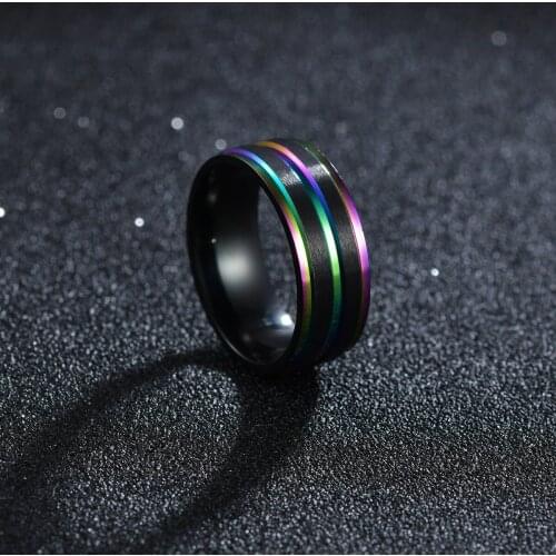 GANXIN Black Matte Stainless Steel Rings for Mens Fashion Classic Colorful Titanium Steel Punk Party Jewelry Males Hip Hop Ring