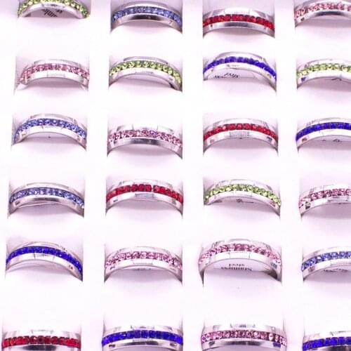 20 Pieces Mix Color Cute Stainless Steel Ring For Women Anillos Inlay Rhinestone Romantic Wedding Rings Men Jewelry