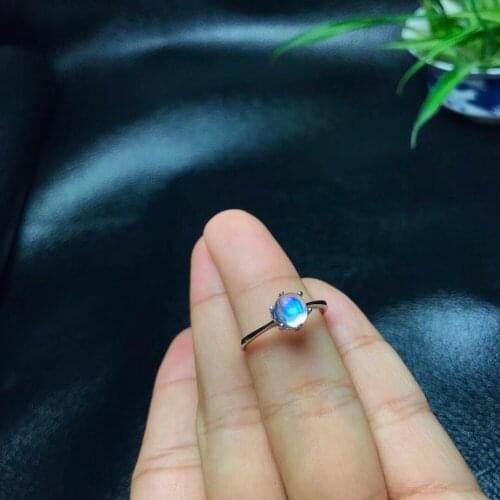 Round Natural Blue Moonstone Ring for Women, 925 Sterling Silver Fine Jewelry, 5*5mm Gemstone with Velvet Box Certificate FJ248