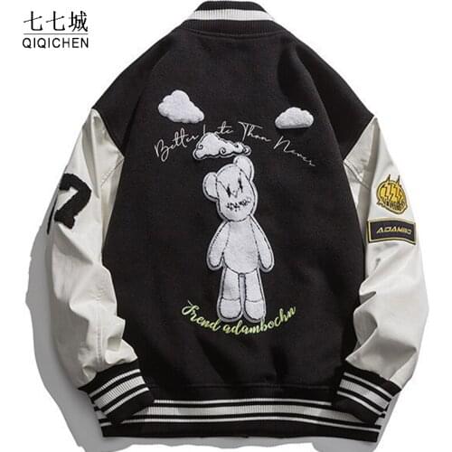 New College Baseball Jacket Men Japanese Patchwork Spring&Autumn Oversized Leather Sleeve Coat Couple Hip Hop Numeral Streetwear