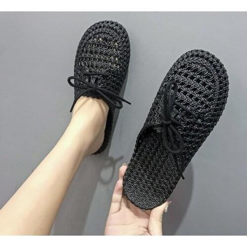 Summer womens baotou bathroom non-slip slippers fashion woven hollow soft bottom womens slippers