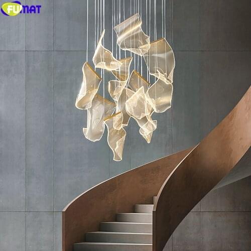 FUMAT Nordic Modern Style Stairway Chandeliers Ceiling Lamps Remote Control Dimming LED Book Big Long Duplex Luxury Decor Lights