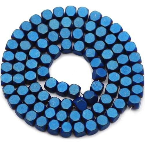 Matte Blue Square Hematite Natural Stone Charm Loose Beads 2/3/4MM For Trendy Jewelry Making Diy Necklace Bracelet Accessories