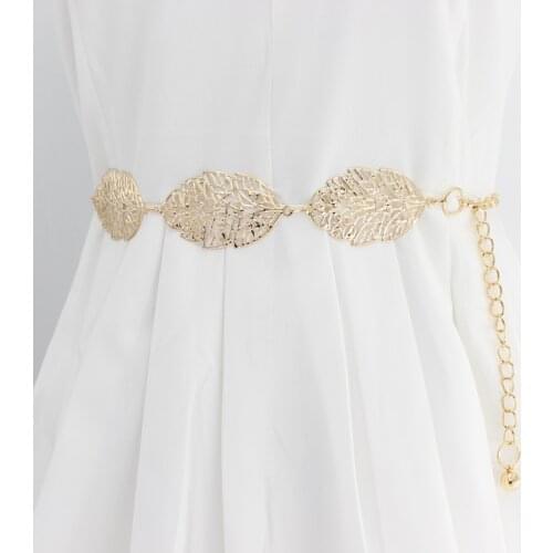 Harajuku Leaf Metal Belts For Women Vintage High Waist Chain Belt Gold Sliver Metal Ladies Dress Decorative Waistband