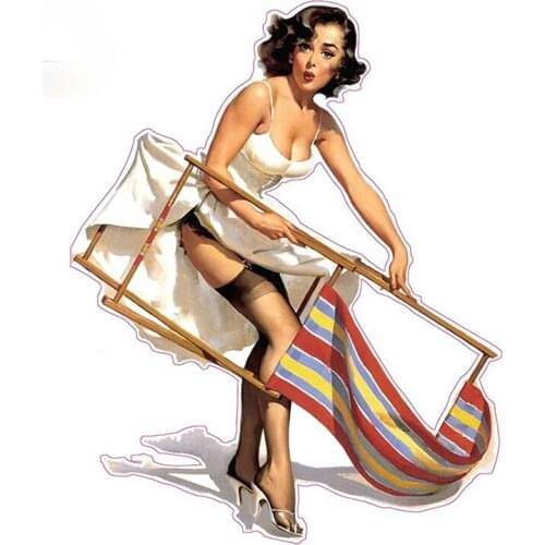 Fashion Sexy Women Car Stickers Brunette with Lawn Chair Pin Up Girl Vinyl Decal Graphical DIY Window Trunk Decor,13cm*10cm