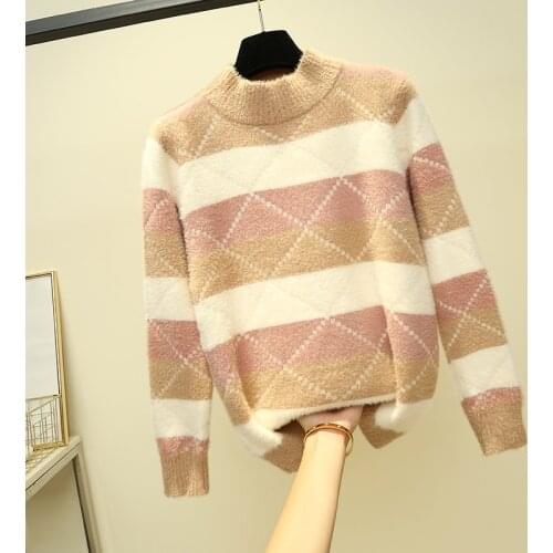 O-Neck Stripe Fashion Female Warm Loose Knitted Sweater Pullover Autumn Knitwear Sueter Mujer Long Sleeve Women New 2019 Woman
