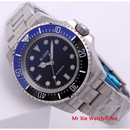 Bliger 43mm Automatic Mechanical Men Watch Business Luxury Brand Ceramic Bezel Day Date Sapphire Glass Luminous Wristwatch Men