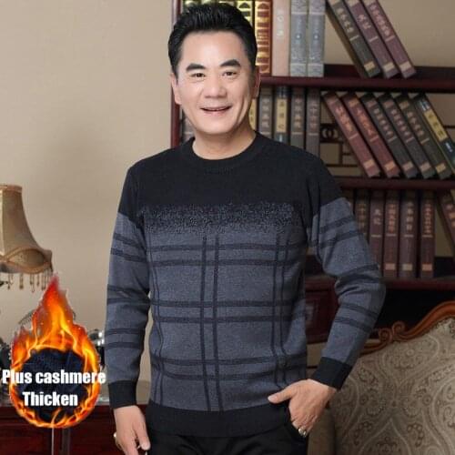 Mens Pullovers Plus Velvet Padded Sweater Mens Autumn Winter Clothes Round Neck Warm Clothes Plus Velvet Padded. Mens Sweater