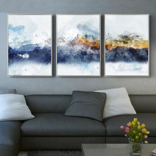3 Panels Group Wall Art Chinese Style Mountain Painting Posters and Prints Living Room Drop Shipping House Decoration Picture