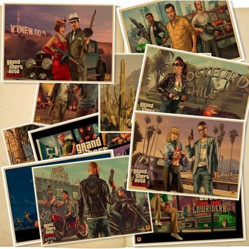 New Grand Theft Auto V retro kraft paper Print vintage Poster Game Hot GTA 5 Images For Wall Decoration 42*30CM