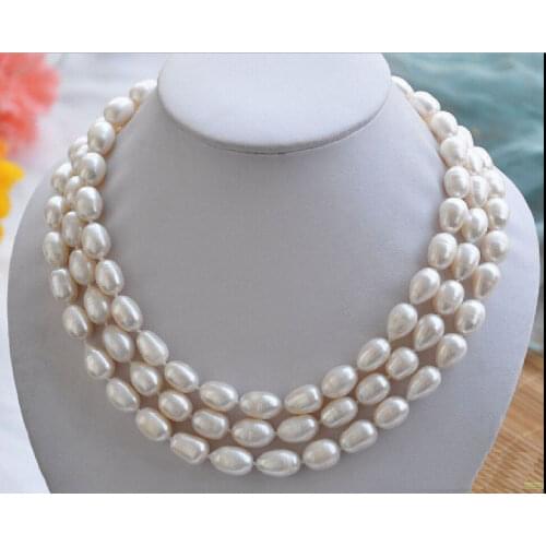 48" huge AAA 3 ROW 11-13mm Natural south sea baroque white pearl necklace