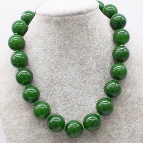 Wholesale 20mm green jade round necklace 17.5inch FPPJ nature beads big size xmas gift