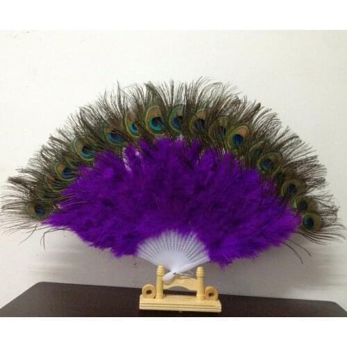 Wholesale Beautiful Natural Peacock Dance Performance Classic Feather Fan Christmas Halloween Decoration Costume Props