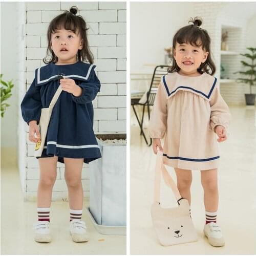 Autumn Toddler baby Girl Dress Toddler Girls Long Sleeve Solid Ruched Lapel Knee-Length Dress Clothes for 1-7 Years