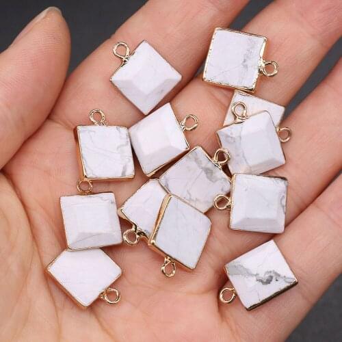 Natural stone Square shape White turquoises Semi-precious Pendant Charms For jewelry making DIY necklace earring accessories