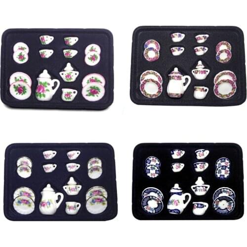 1:12 Scale Doll House Tableware Miniature Furniture Purple Flower China Porcelain Dolls Ceramic Tea Sets