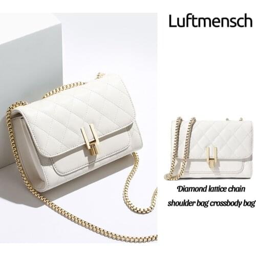 Simplicity Genuine Cowhide Leather Rhombus Chain Bag Fashion Trend Ladies One-shoulder Diagonal Bag Purses and Handbags Satchels