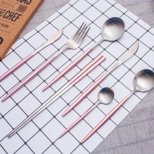 Pink Silver Cutlery Set Christmas Dinnerware Teaspoons Forks Spoons Knives 18/10 Stainless Steel Silverware Tableware Dinner Set