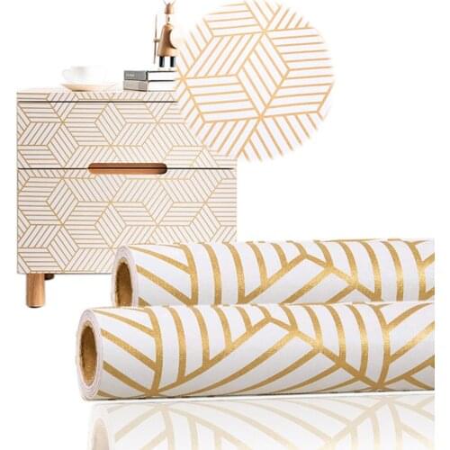 0.45*3m Self Adhesive Furniture Wallpaper Hexagon Pattern Champagne Geometric Stripes Roll Vinyl Film For Wall Shelves