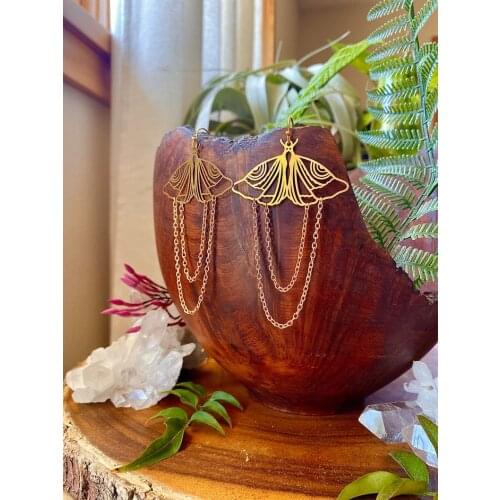 Chained Moth Earrings, Hypoallergenic, Aesthetic Jewelry