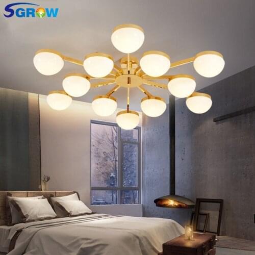 SGROW 6/12 Heads Acrylic Ceiling Lamp Nordic Modern Gold Iron Hanging Lamp for Living Room Bedroom LED Lampara Indoor Lighting