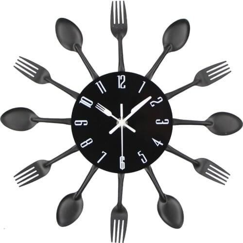 Cutlery Spoon Fork Wall Clock 3D Modern Kitchen Wall Clock Cutlery Wall Clock Kitchen Fork Wall Reloj Metal Mural Home Decor
