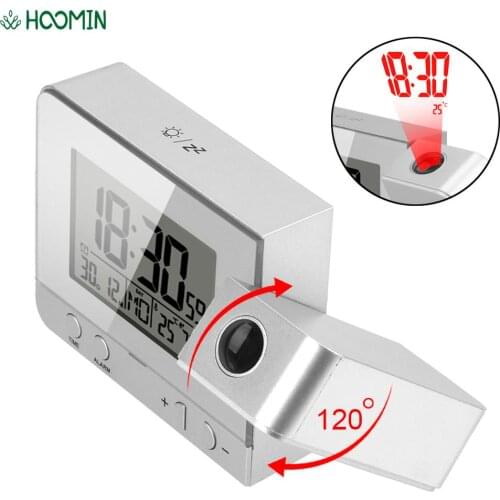 LED Clock Projector Indoor Temperature Humidity Alarm Clock Digital Date Snooze Function Home Decoration Desk Table