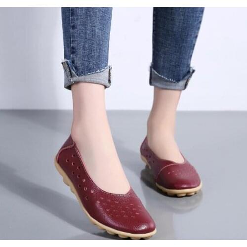 Autumn summer Woman Shoes Genuine Leather Women Flats Hollow Womens Loafers Womens flat comfortable soft leather shoes