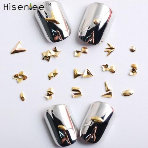 Hisenlee 500PCS 3D New Arrival Charm Nail Art Decoration Studs Japanese Rivet Style Gold Alloy Star Anise Design Nail Supplies