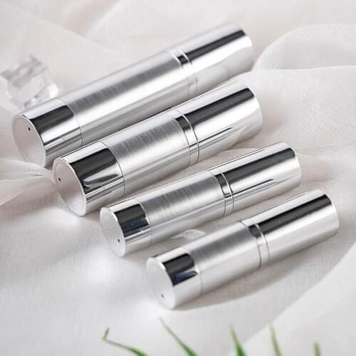 Empty Airless Bottle Cosmetic Plastic Pump Container Travel Tool 15 30 50ml Silver Mini Portable Vacuum Cosmetic Cream Bottles