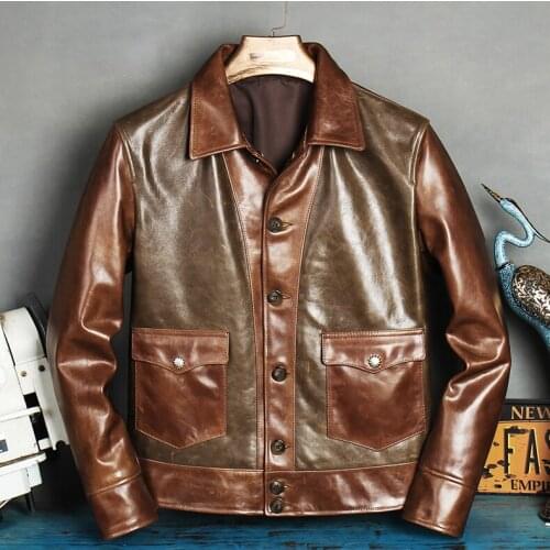 YR!Free shipping.Wholesales.2021 brand new genuine leather coat.vintage classic casual Spliced leather jacket.quality