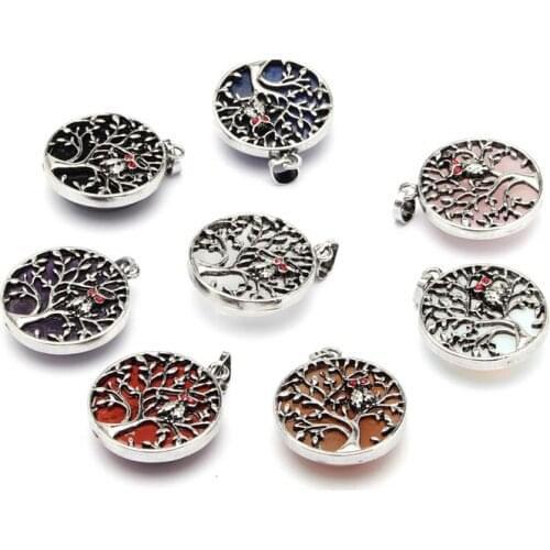 Lucky Owl Animal Tree Charm Retro Reiki Healing Stone Natural Amethysts Opal Lapis Lazuli Agat Quartz Pendants for Women Jewelry